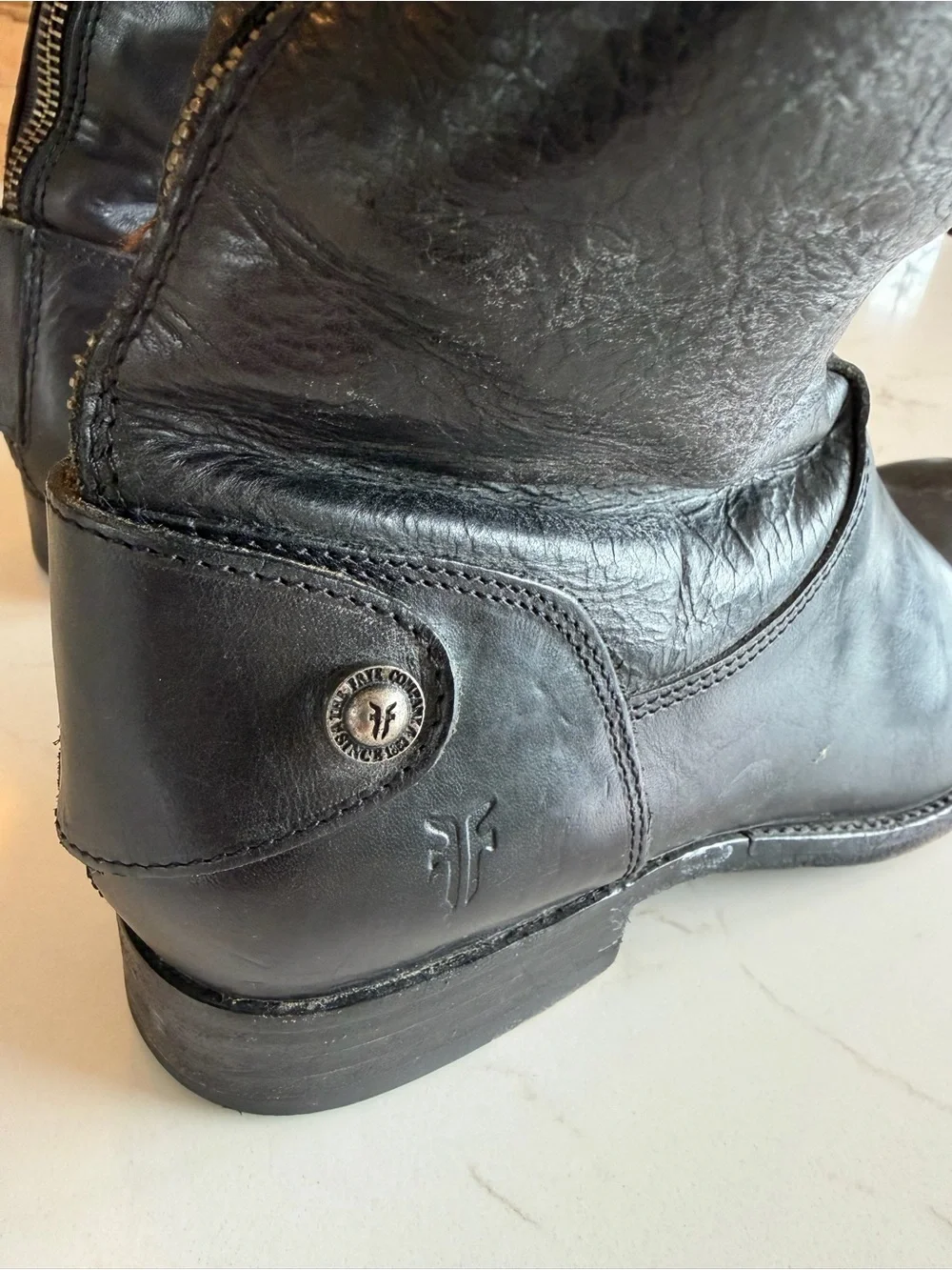 Frye Black Tall Melissa Button Leather Riding Boots High Shaft Zipper / 9.5